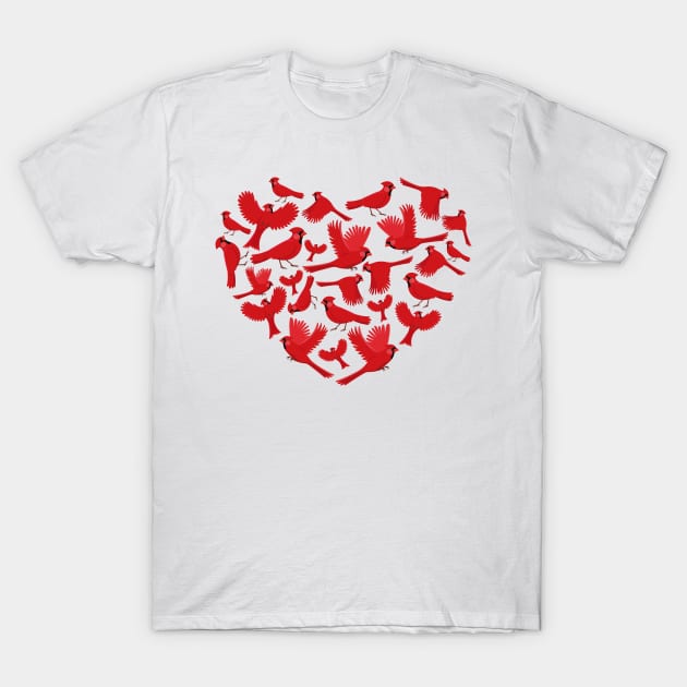 Cardinal Bird Heart T-Shirt by White Martian